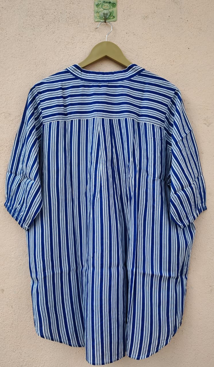 Blue & White Striped V-Neck Top