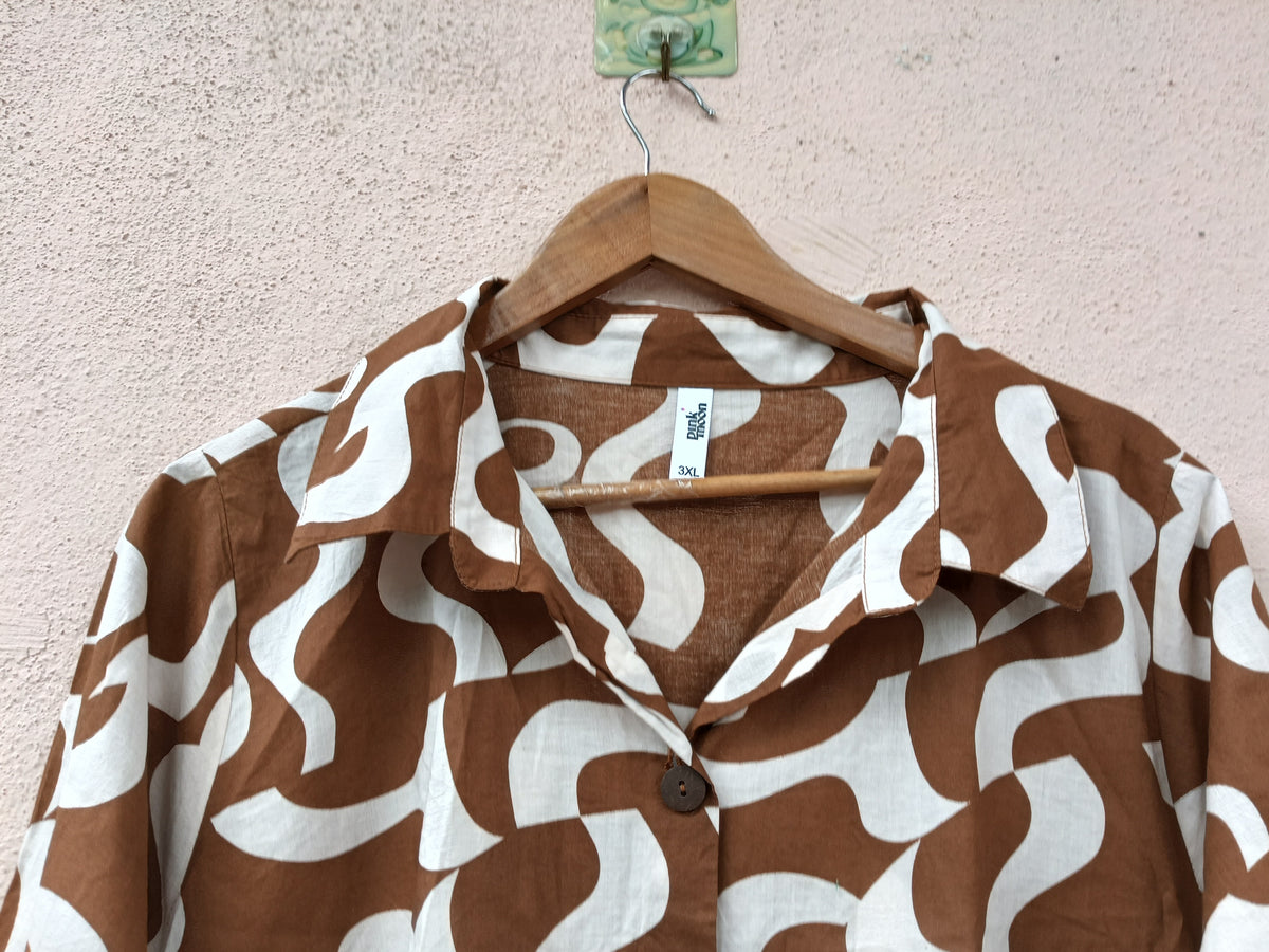 Brown Button-Down Long Shirt