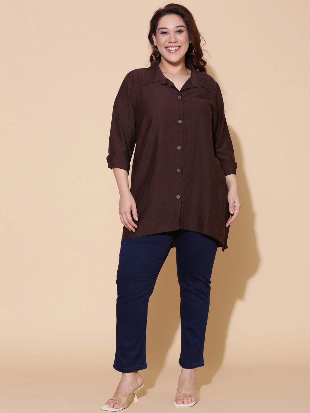 Brown High-Low Hem Shirt