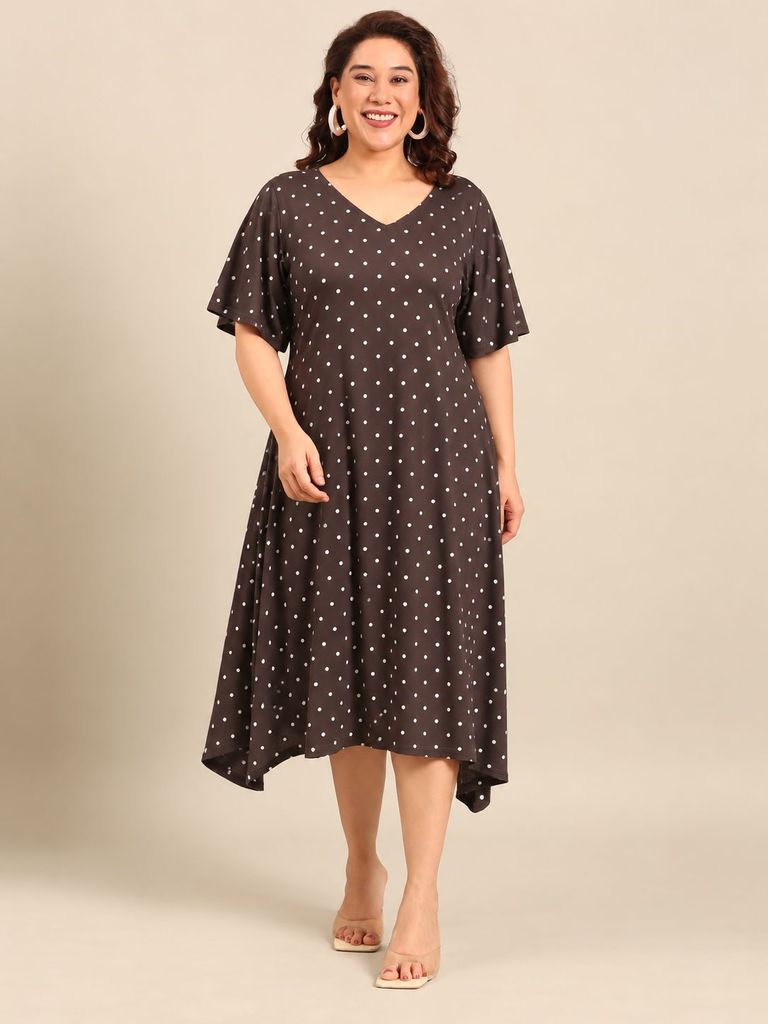 Brown Polka Dot A-Line Dress