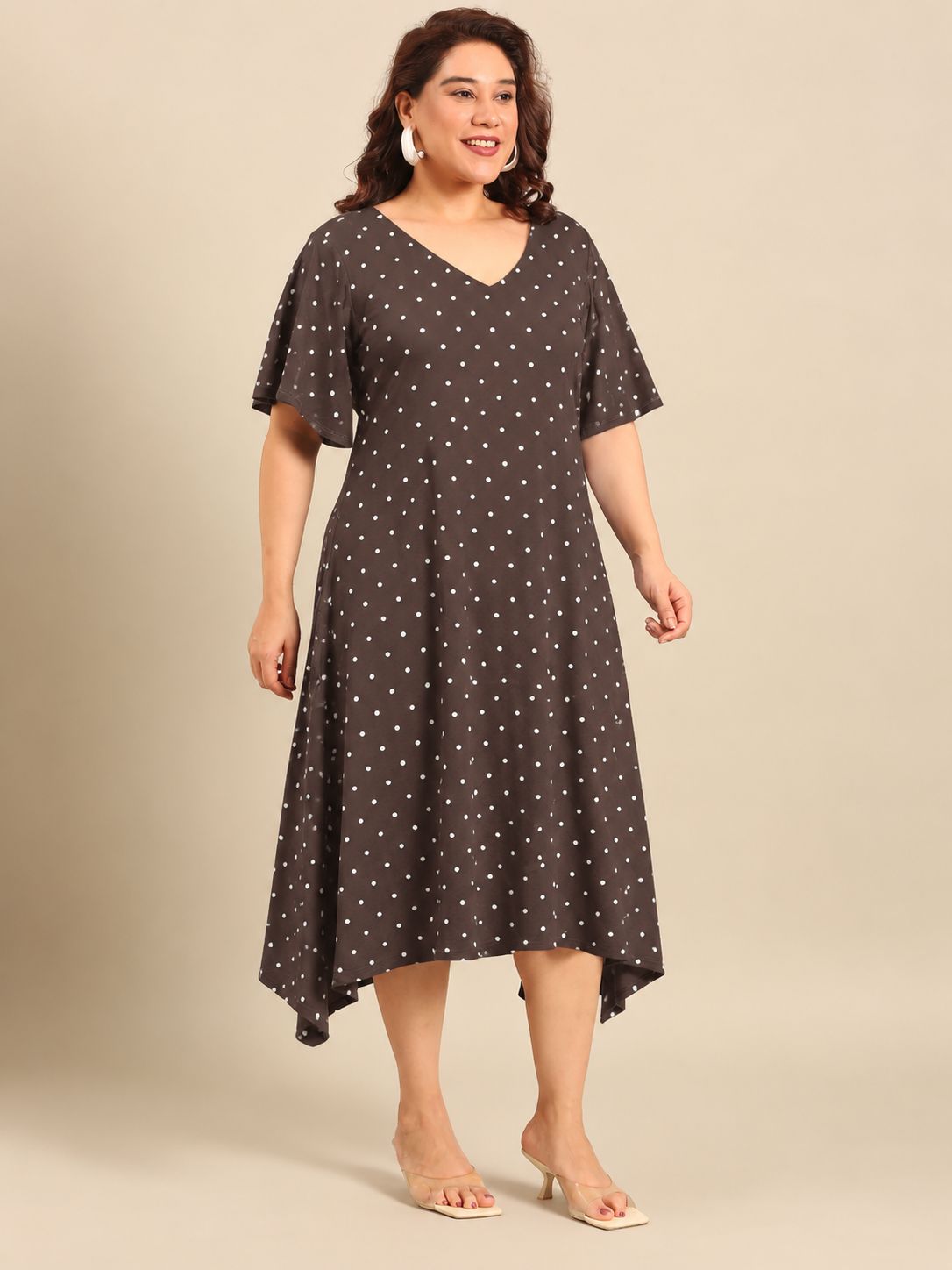 Brown Polka Dot A-Line Dress