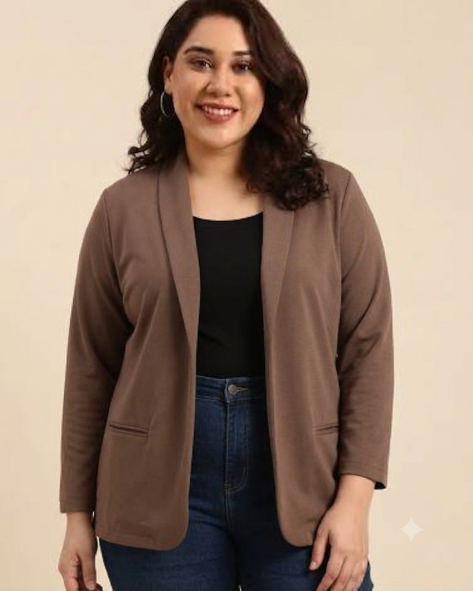 Brown Solid Open-Front Blazer