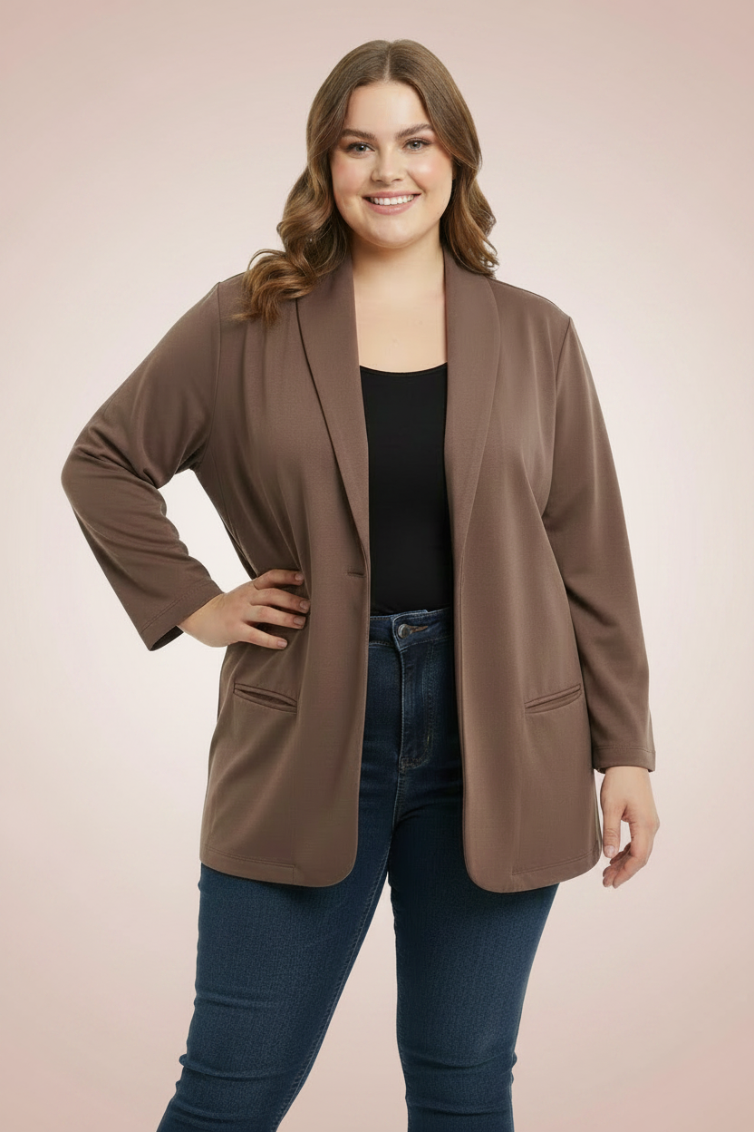 Brown Solid Open-Front Blazer