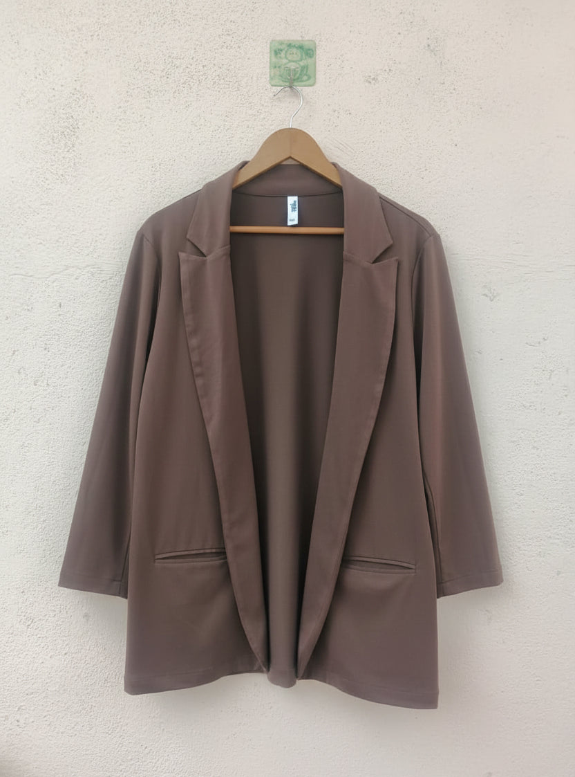 Brown Solid Open-Front Blazer