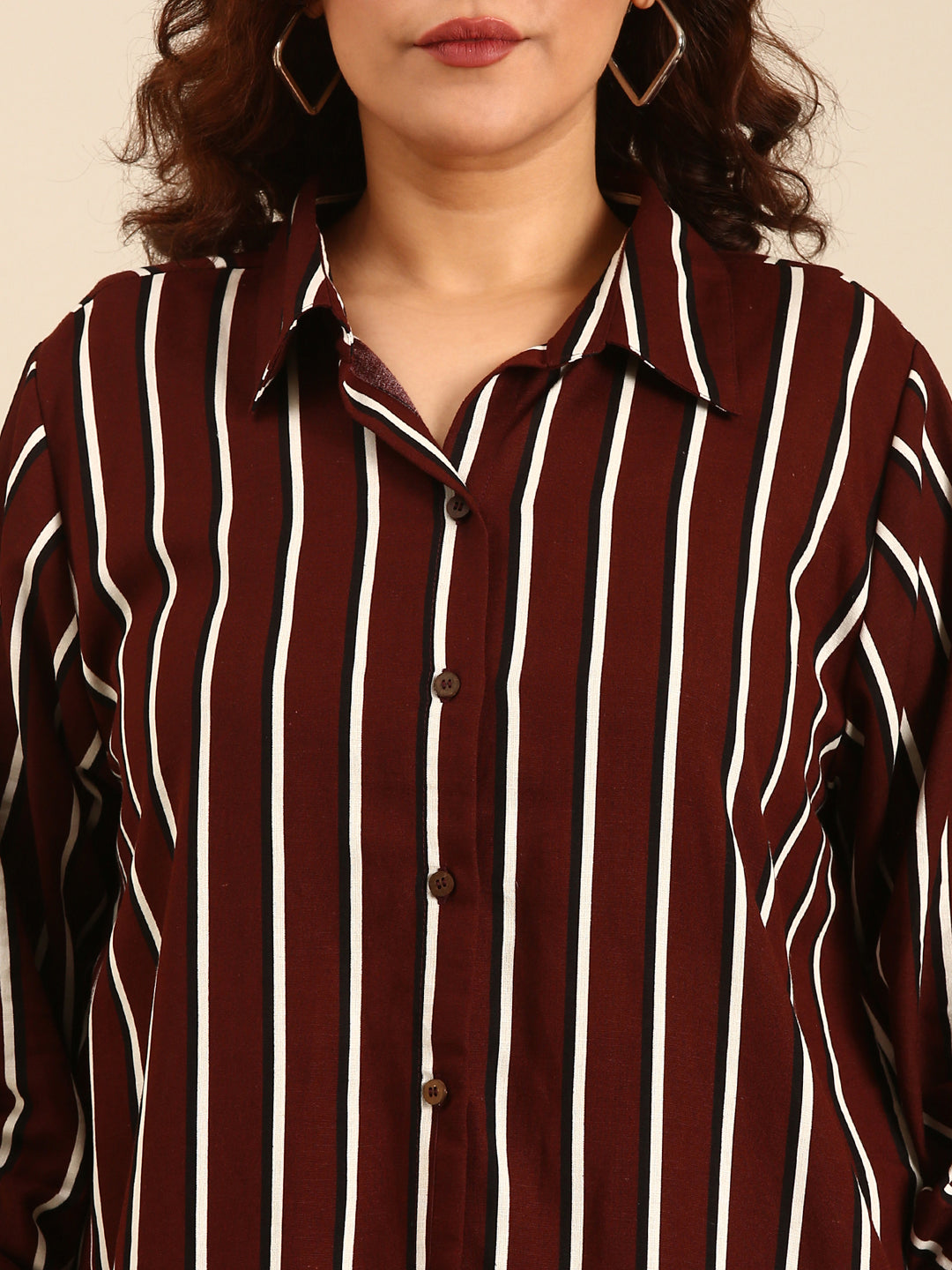 Brown Striped Button-Down Shirt