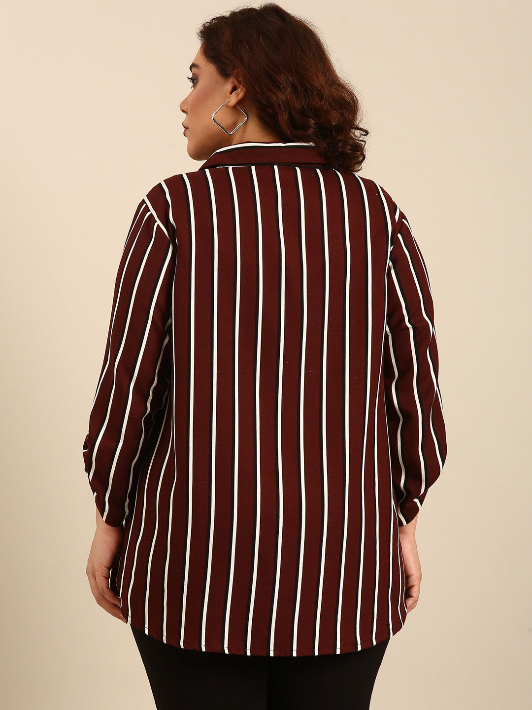 Brown Striped Button-Down Shirt