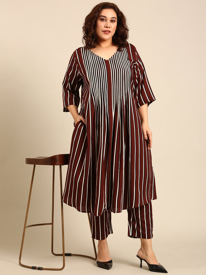 Brown Striped PinTuck Co-ord Set (2 Piece)