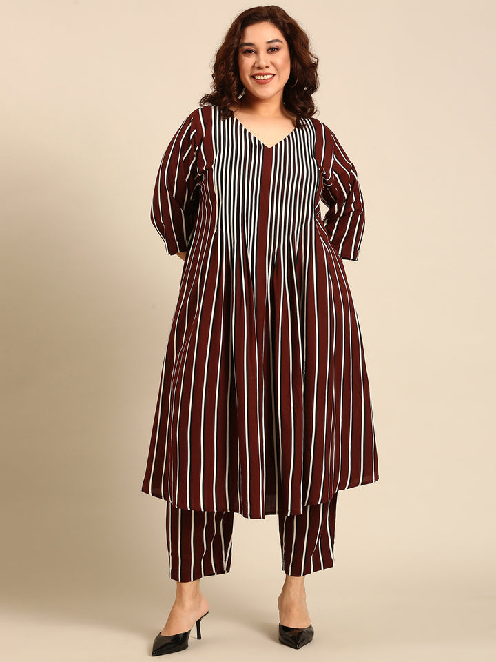 Brown Striped PinTuck Co-ord Set (2 Piece)2