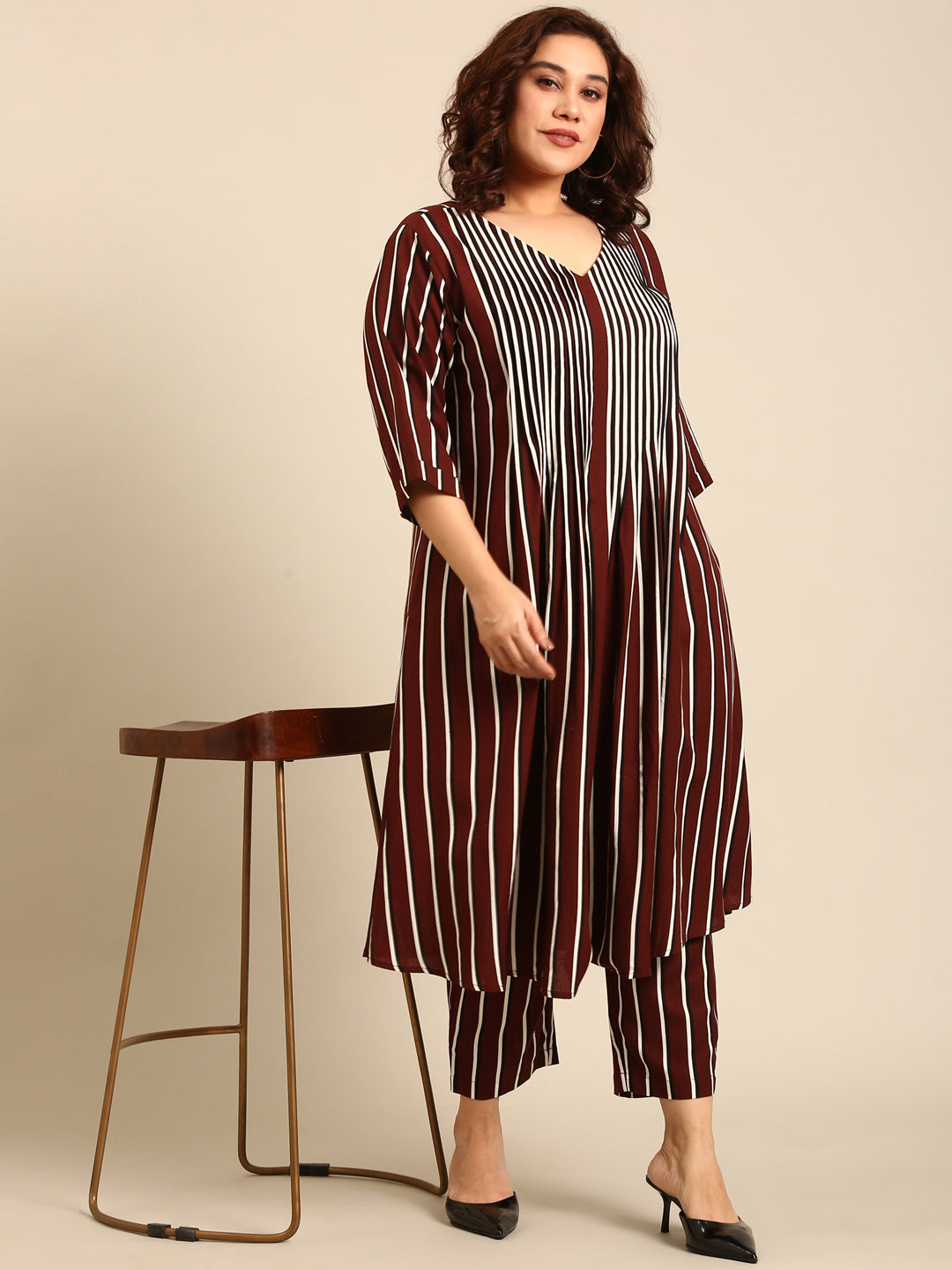 Brown Striped PinTuck Co-ord Set (2 Piece)
