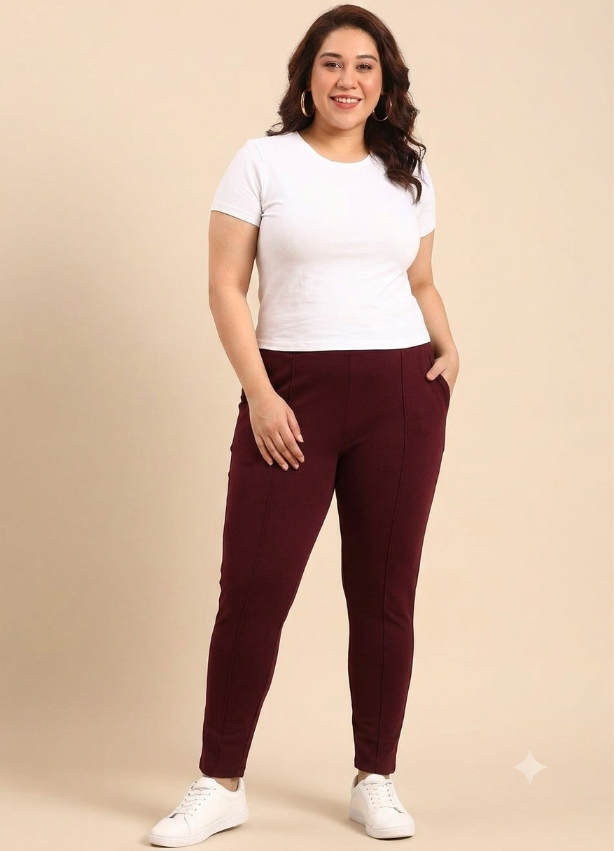 Burgundy High-Stretch Pants