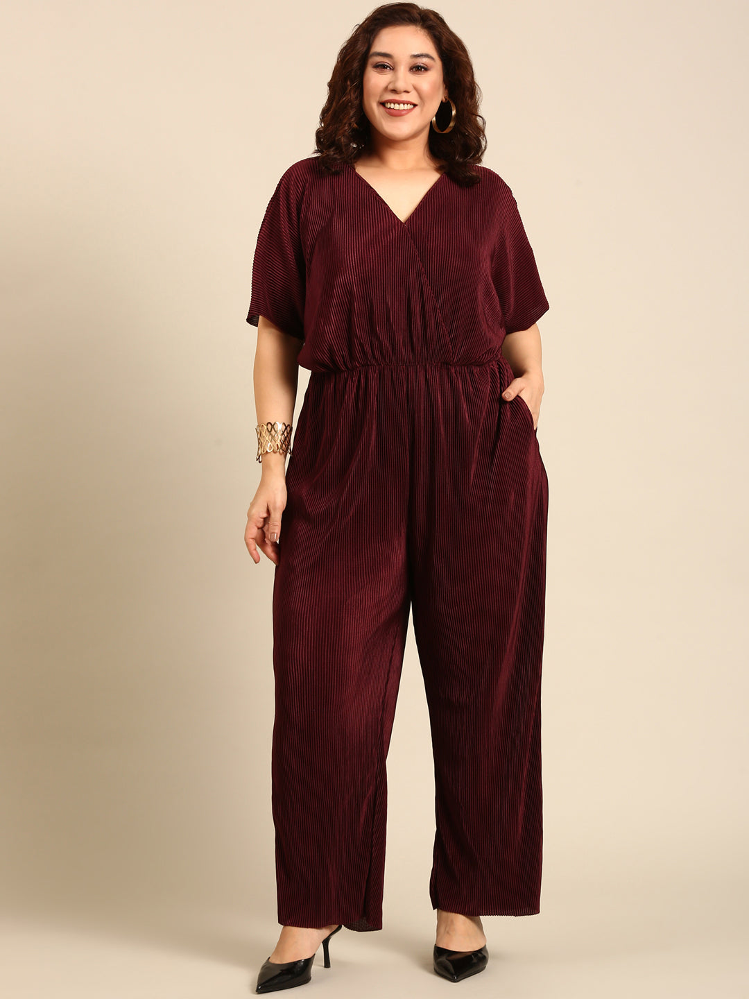 Burgundy Pleated Jumpsuit