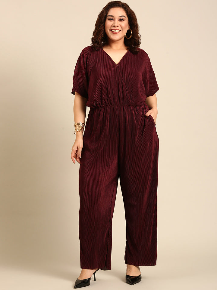 Burgundy Pleated Jumpsuit