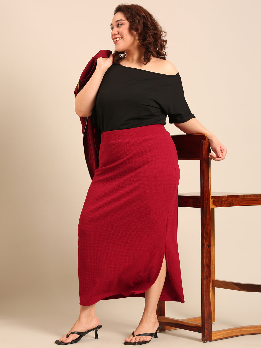 Burgundy Side Slit Skirt