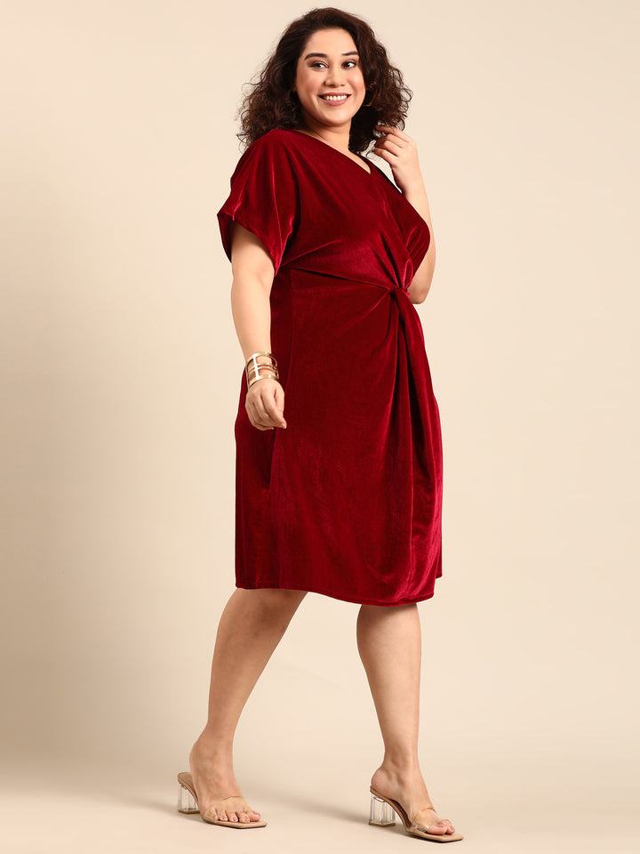 Burgundy Velvet Knot Dress