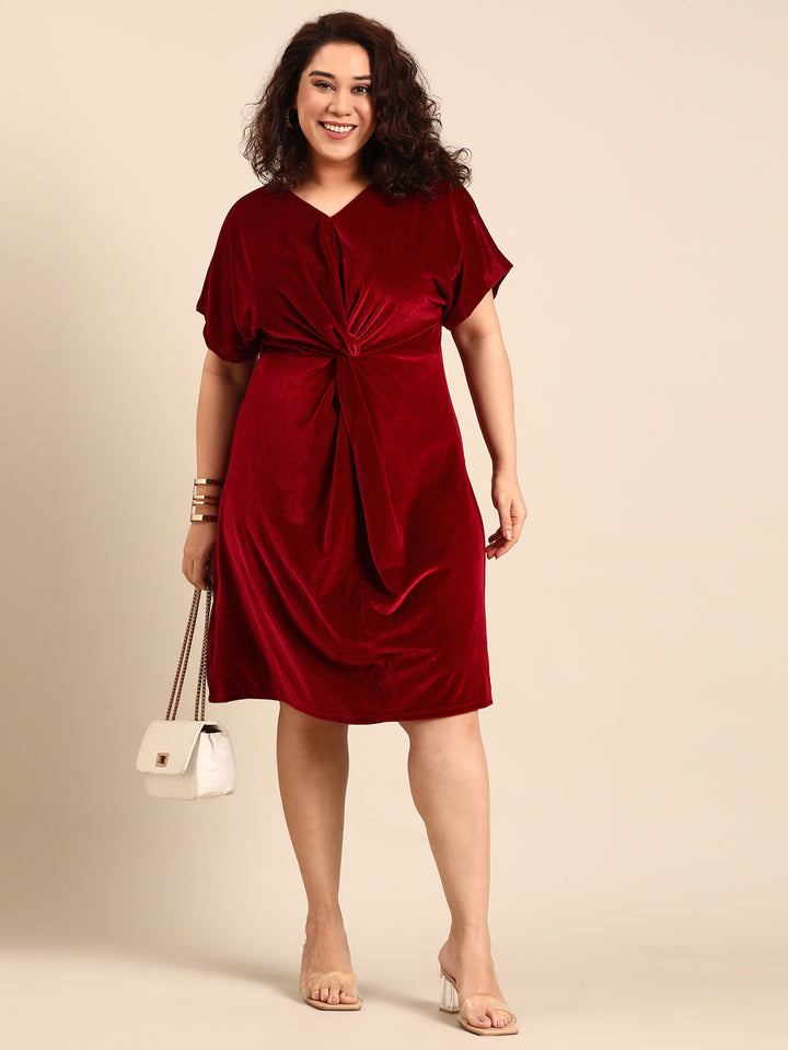 Burgundy Velvet Knot Dress