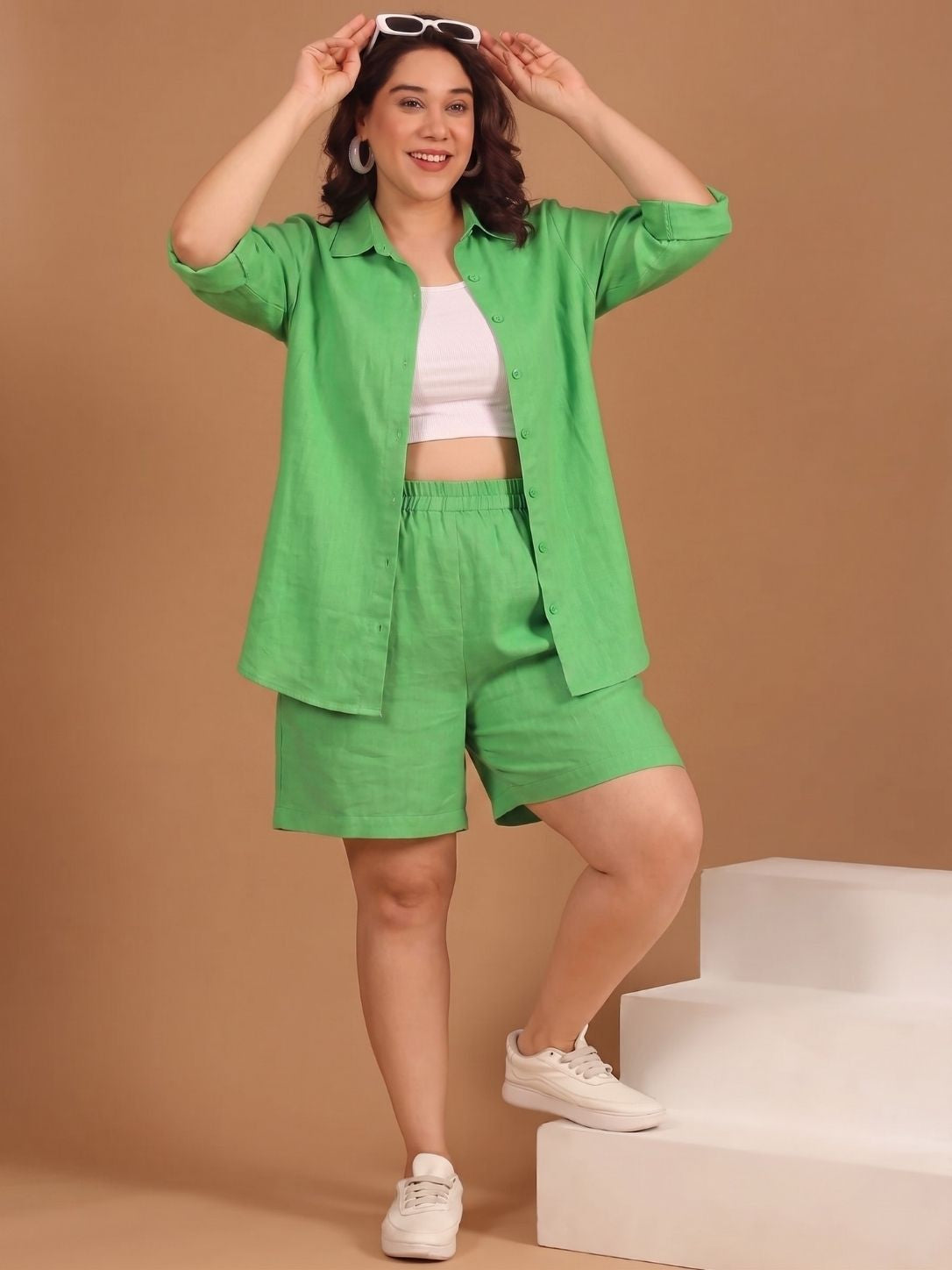 Green Linen Shorts