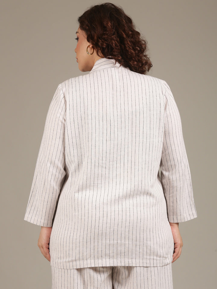 Off-White Pine Striped Linen Formal Blazer