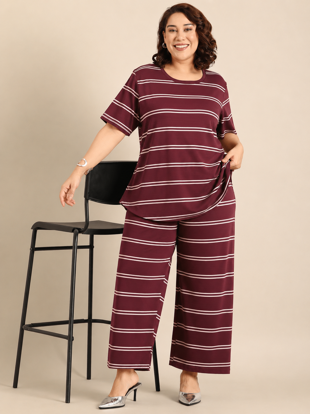 Maroon Striped Co-ord Set