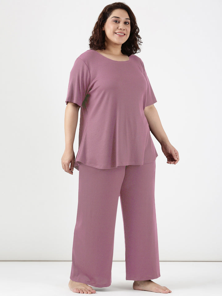 Dust Rose Rib Comfy Co-ord Set (2 Piece)