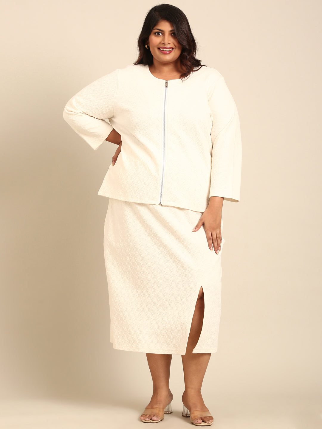 Off-white Pencil Skirt and Jacket Co-ord set (2 Piece)