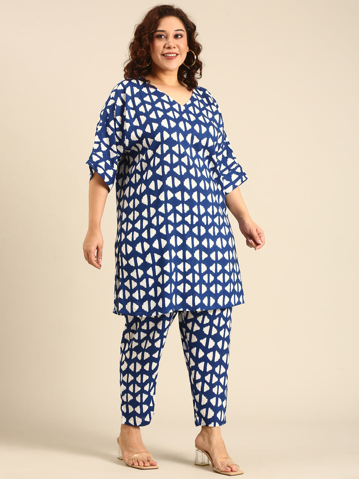 Blue Geometric Printed Co-Ord Set (2 Piece)
