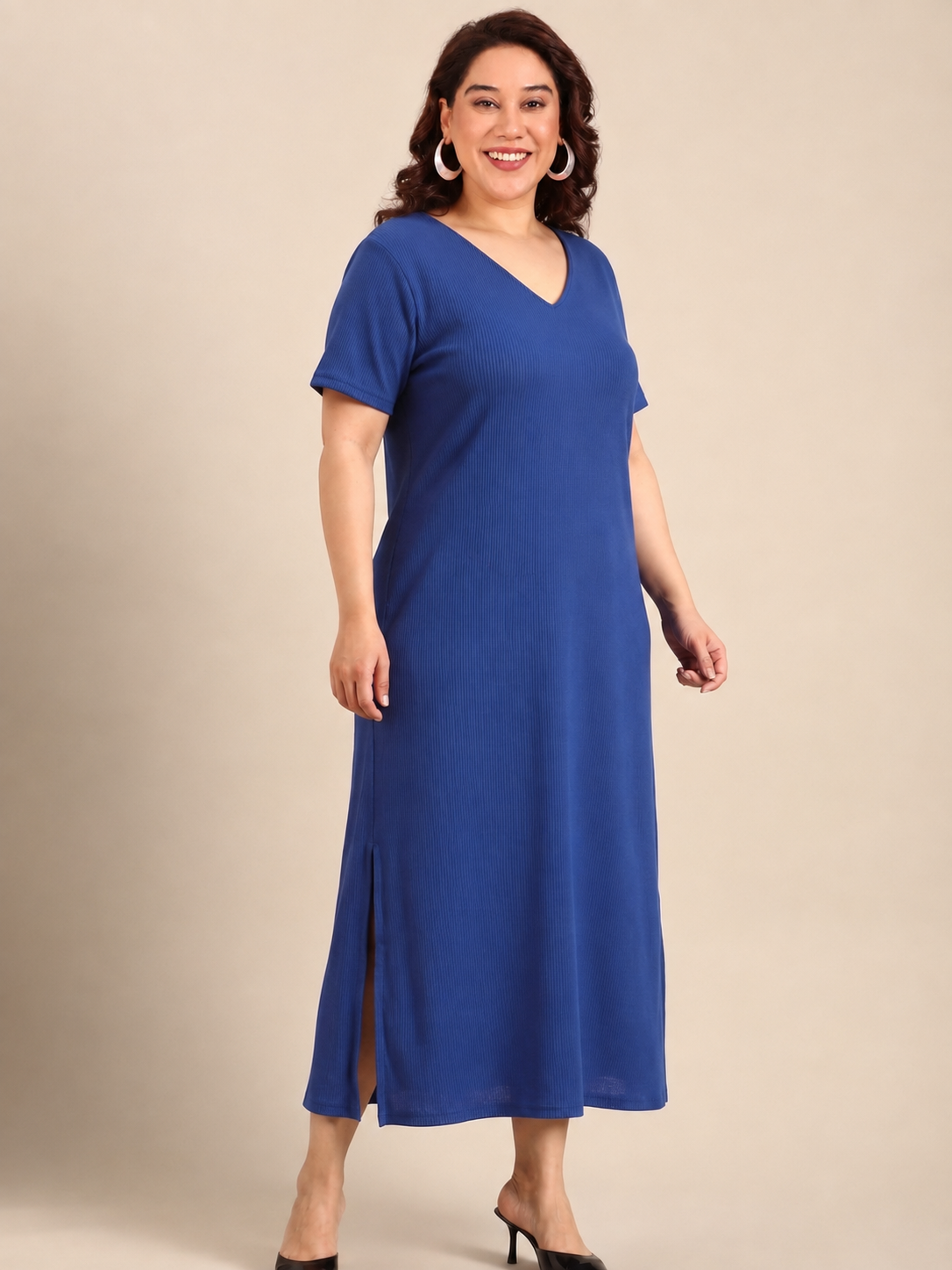 Blue Rib Cotton A-Line Dress