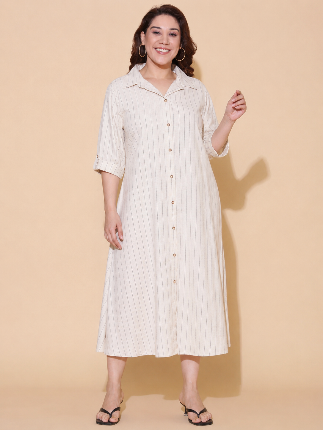 Off-White Linen Shirt Dress