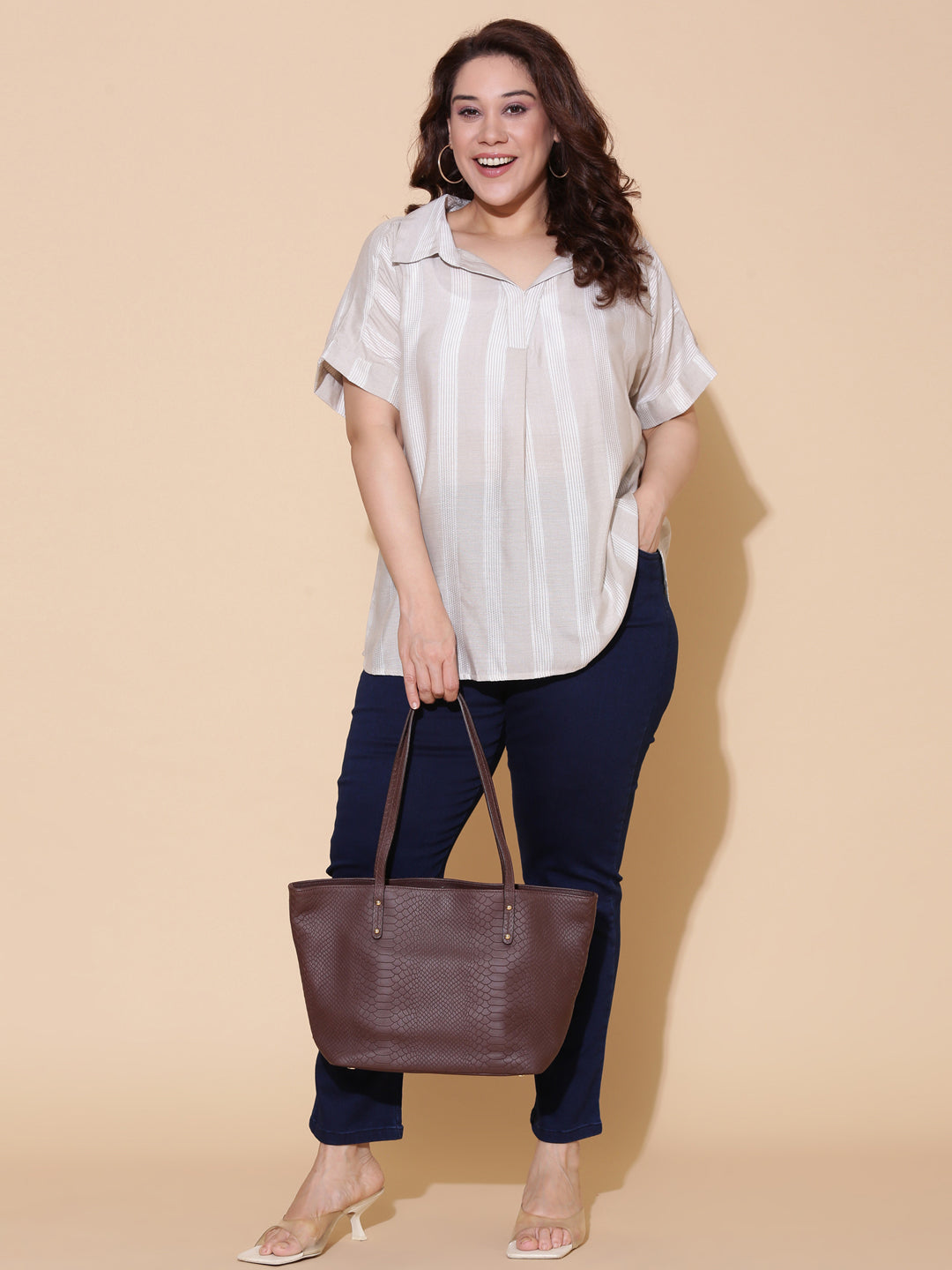 Collar Neck Drop Shoulder Top
