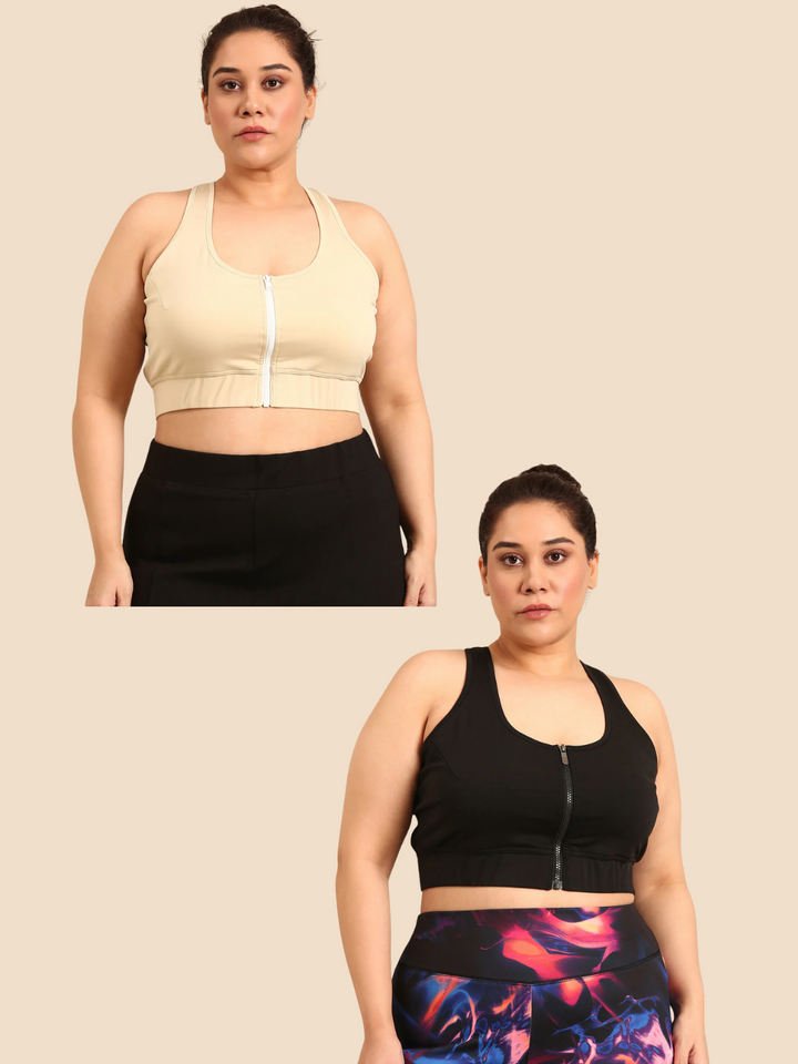 Sports Bra With Front Zip Combo- Pack of 2