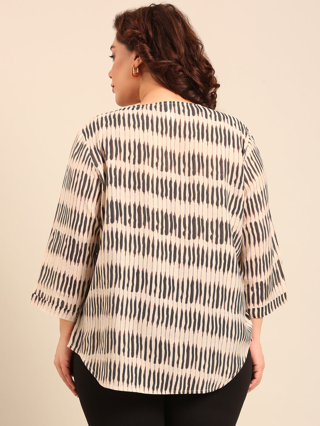 Cotton Abstract Print Front Pleat Top