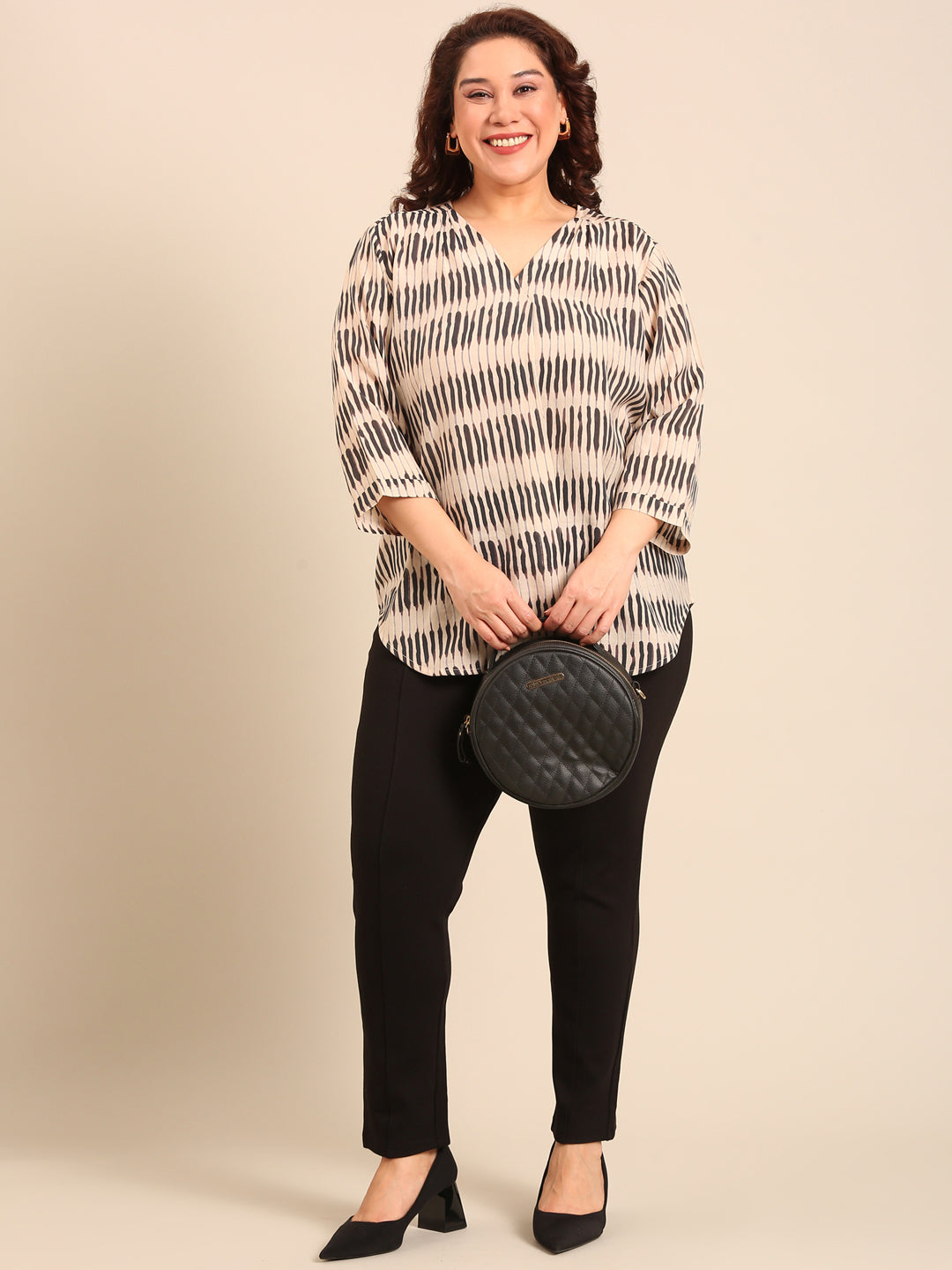 Cotton Abstract Print Front Pleat Top