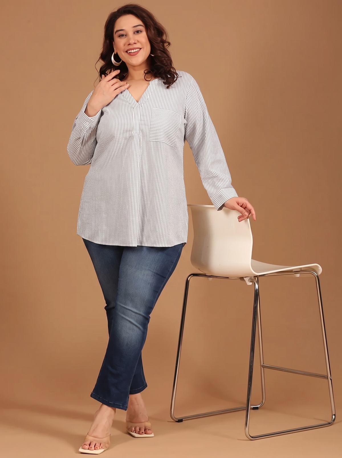Cotton Blue-White Striped Top