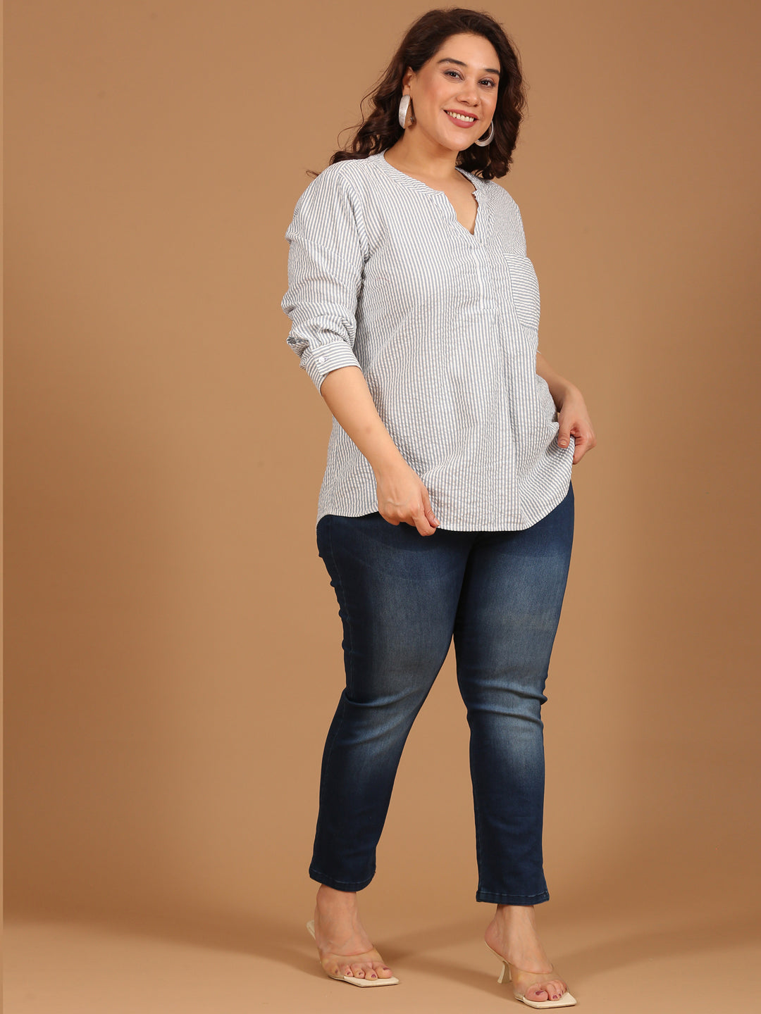 Cotton Blue-White Striped Top