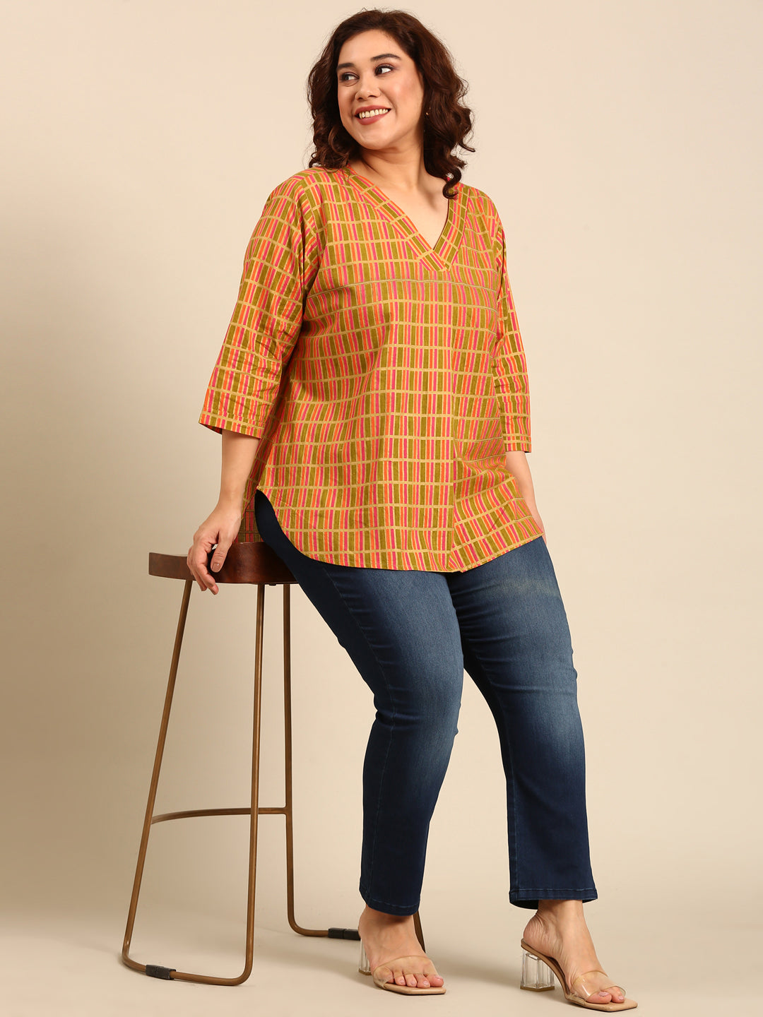 Cotton Printed V-Neck Top