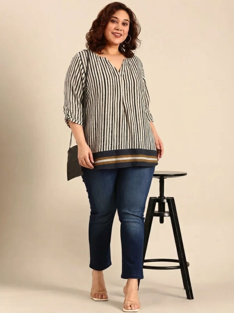 Cotton Striped V-Neck Top