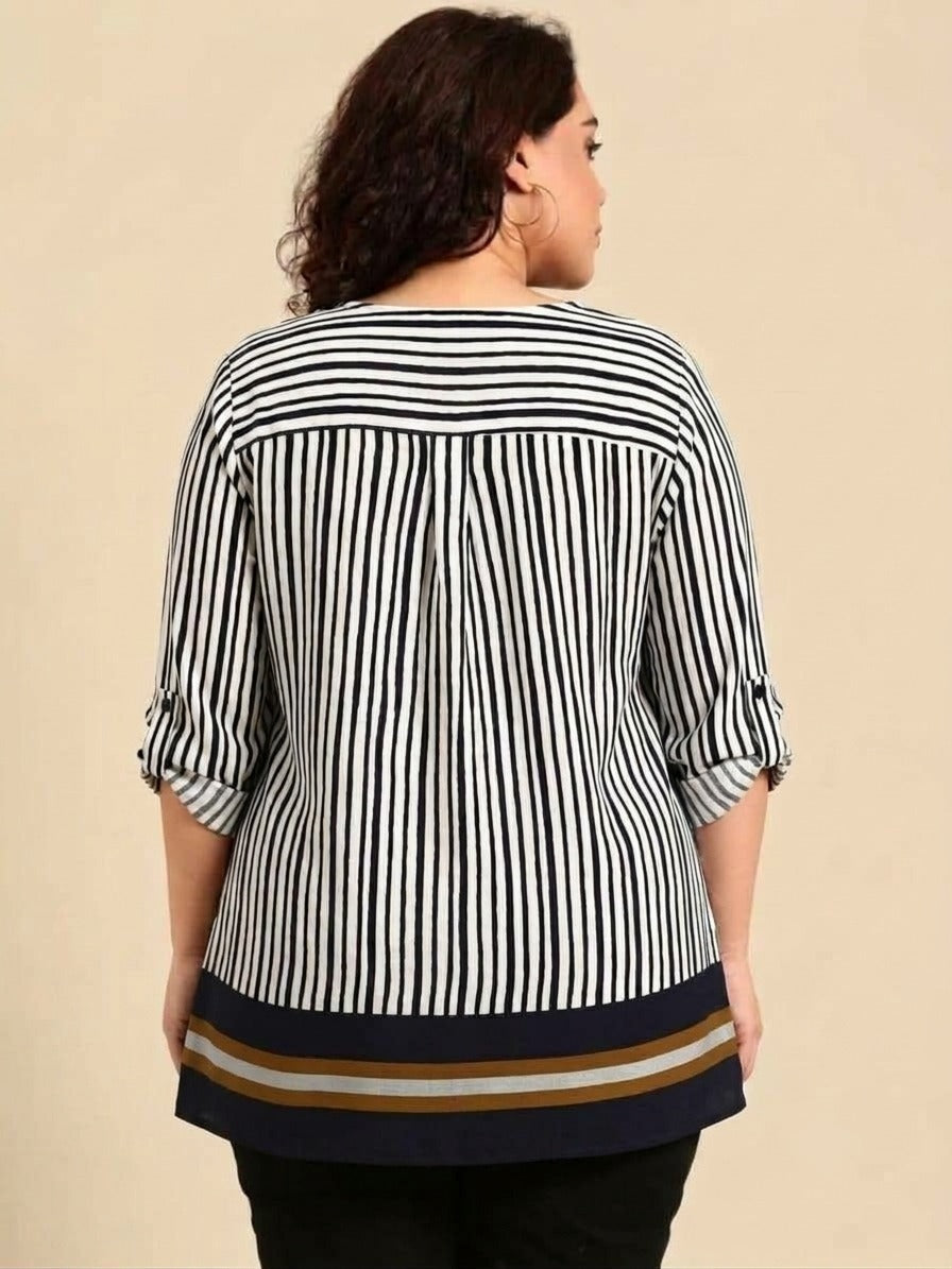Cotton Striped V-Neck Top