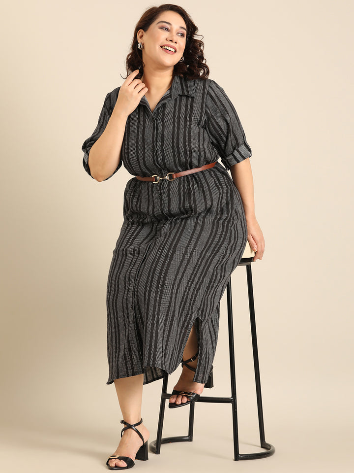 Black Linen Striped Dress