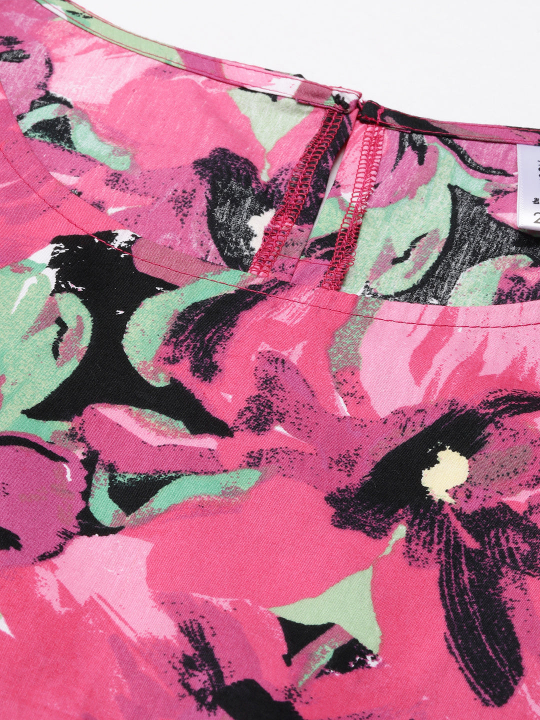 POPLIN FLORAL PRINTED PINK A-LINE DRESS