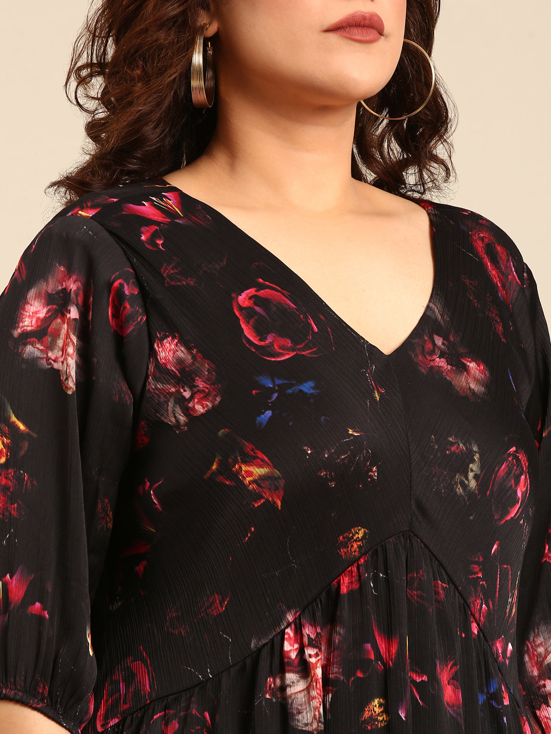 Chiffon Rose Printed Maxi Dress