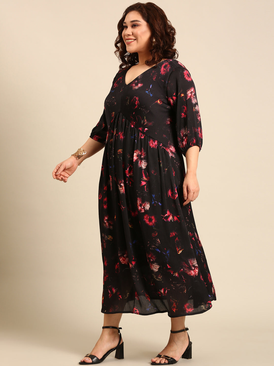 Chiffon Rose Printed Maxi Dress