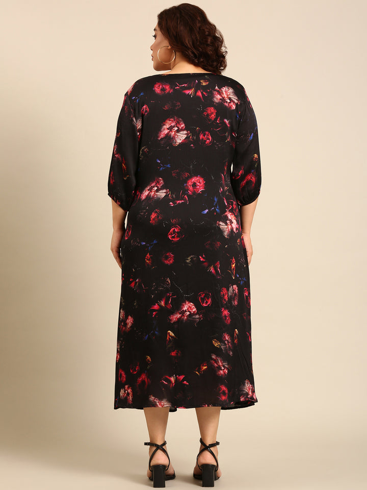 Chiffon Rose Printed Maxi Dress