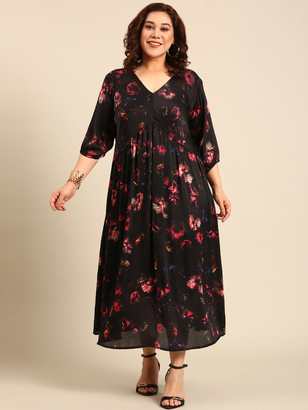 Chiffon Rose Printed Maxi Dress
