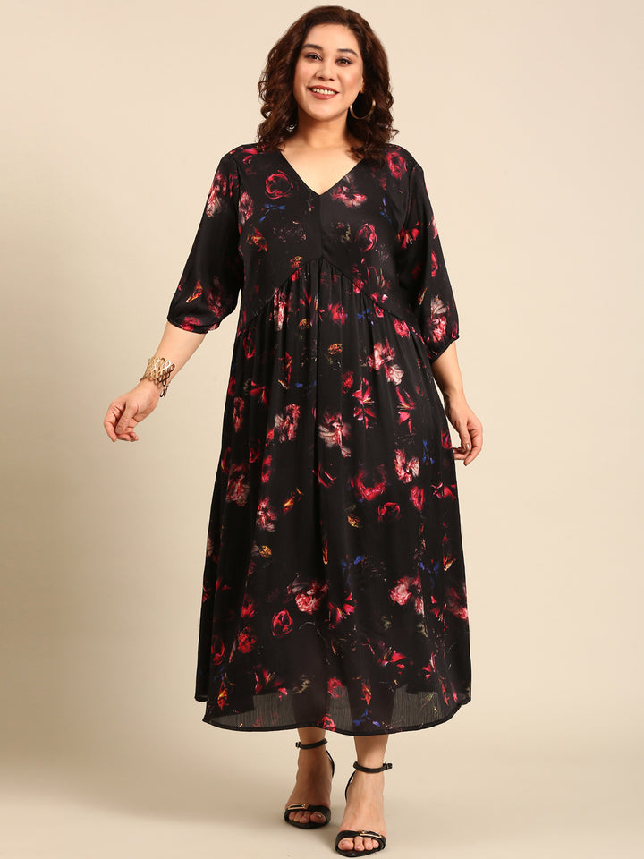 Chiffon Rose Printed Maxi Dress