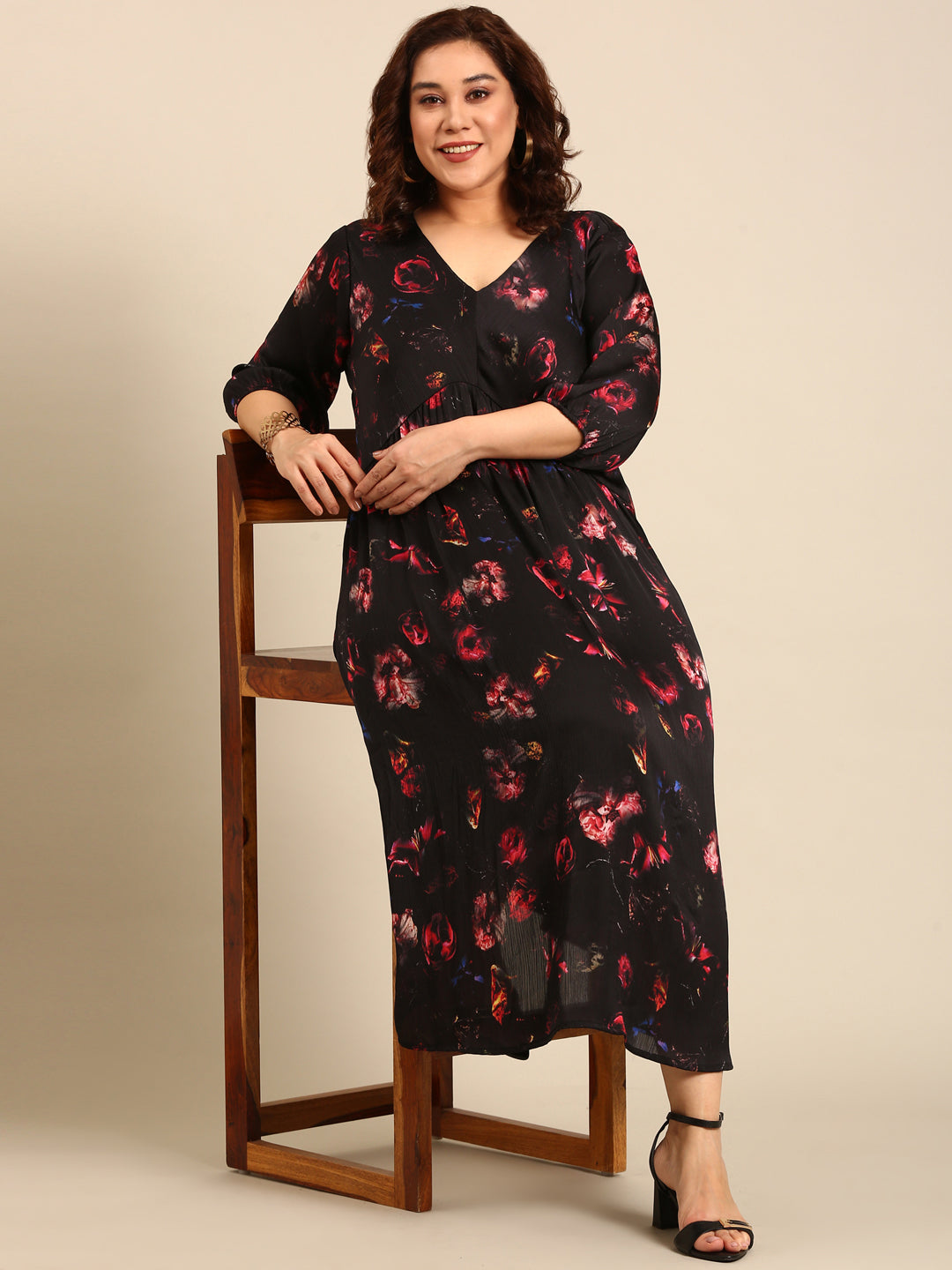 Chiffon Rose Printed Maxi Dress