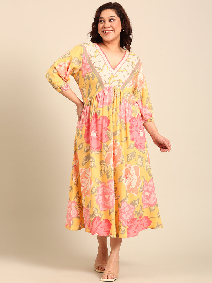 Blooming Floral Placement Print Dress