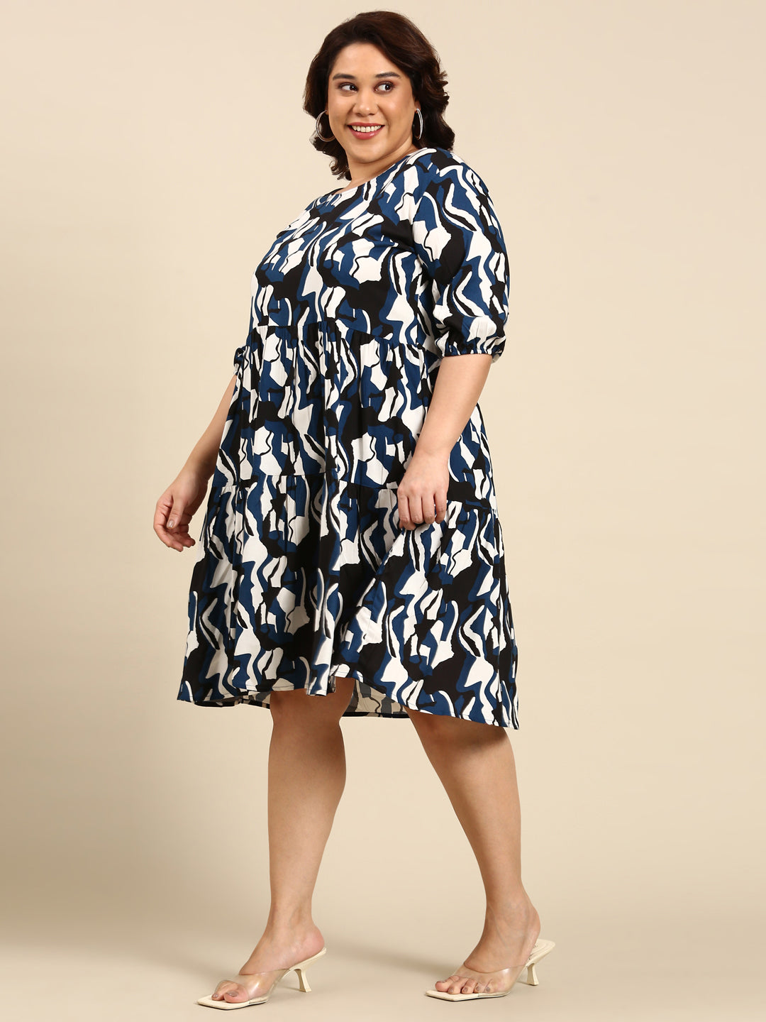 ABSTRACT PRINT TIERED DRESS