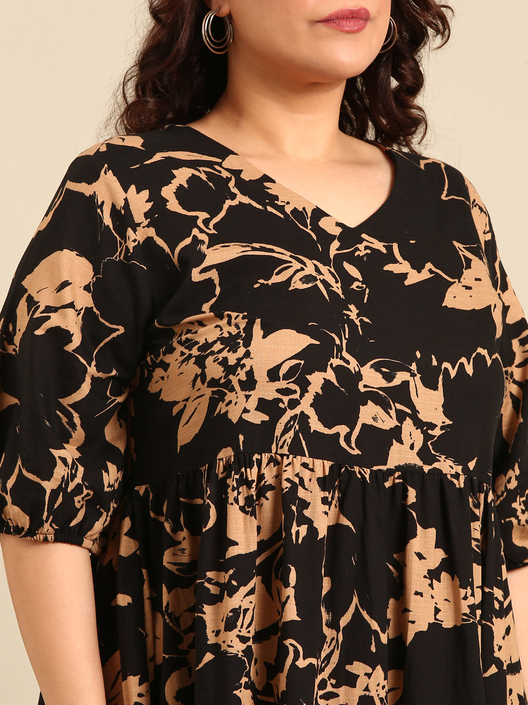 Brown Printed Tier Dress