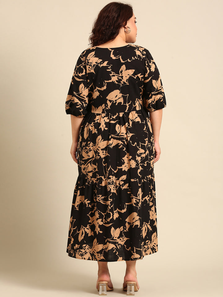 Brown Printed Tier Dress