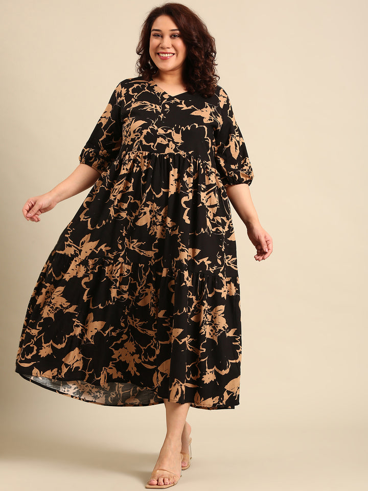 Brown Printed Tier Dress