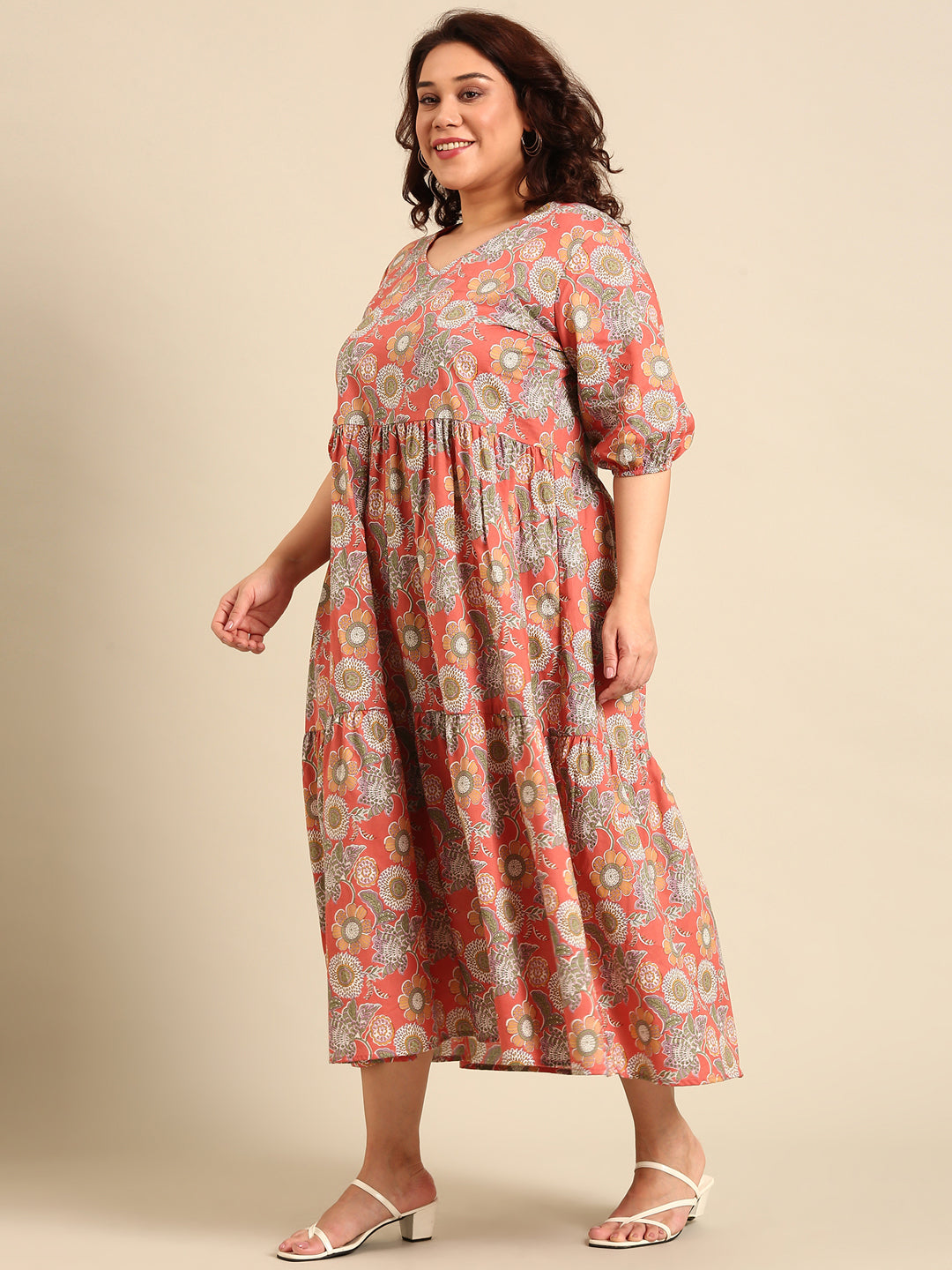 Rust Floral Printed Dress